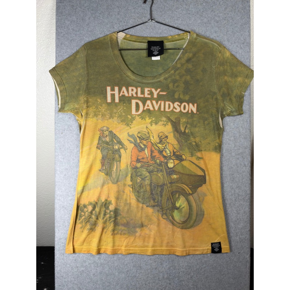 Harley-Davidson Museum 2009 Vintage Graphic Tee Shirt XL Green Yellow All Over